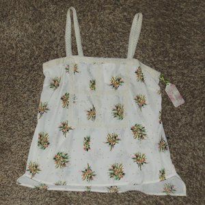 NEW NWT Ivory White Floral Jr Medium Lace Trim Camisole Tank Top BLOSSOM CLOVER